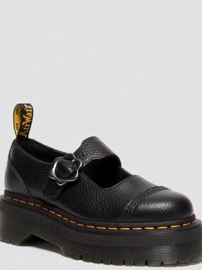 Dr. Martens Black Addina Platform Mary Jane Shoes with Flower Buckle